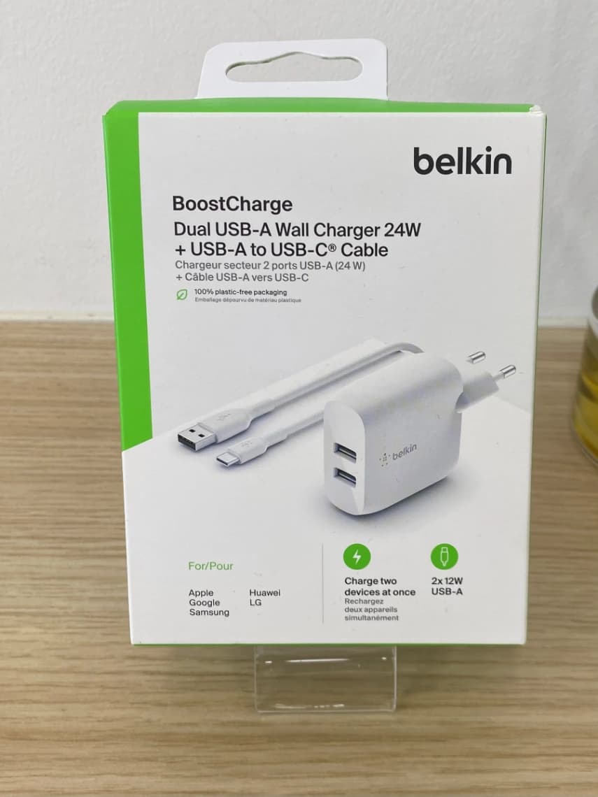 Belkin BoostCharge Dual USB-A + Cable USB-A TO USB-C 24W